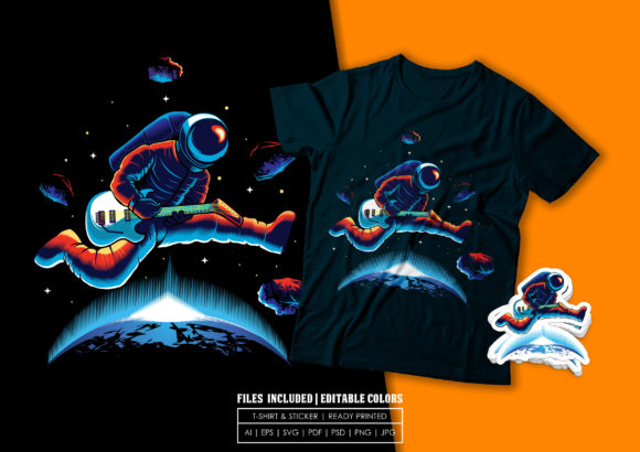 A Playful Guitar & Space Graphic for Print Templates